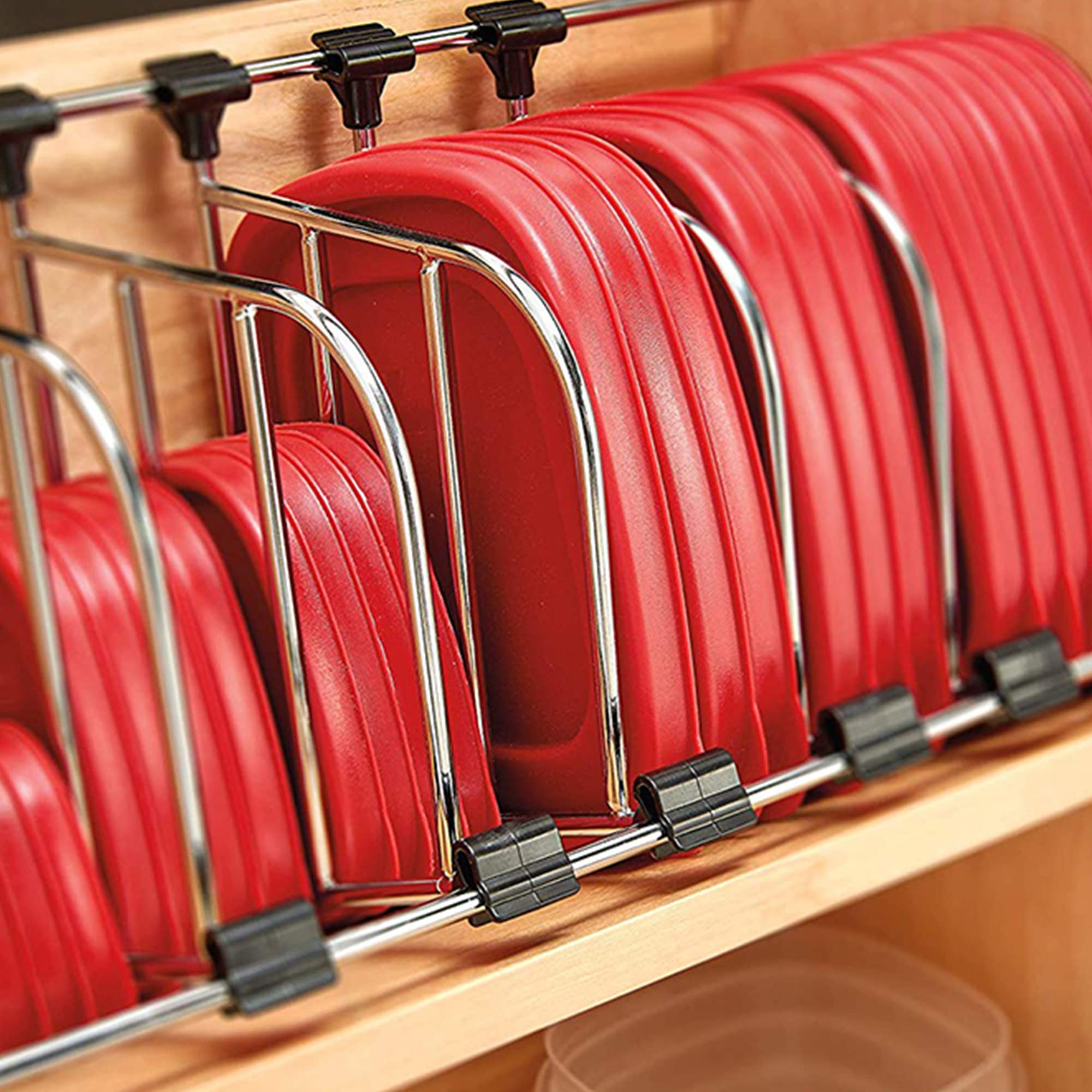 Rev-A-Shelf 18" Divided Storage Bin for Kitchen or Bathroom Cabinets, Food Storage Containers/Utensils Organizer w/Soft-Close, Wood, 4FSCO-18SC-1 - Image 4