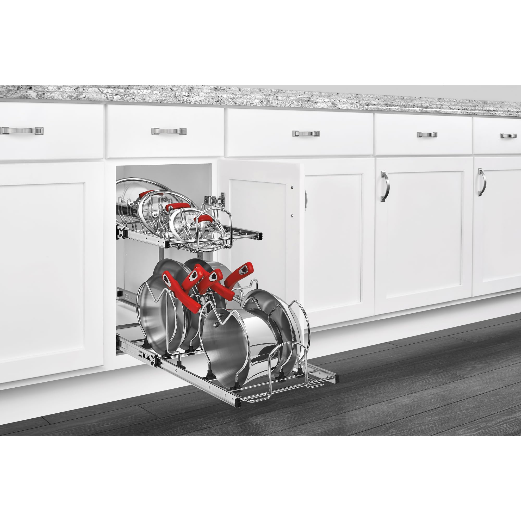 Rev-A-Shelf 2-Tier Kitchen Cabinet Pullout 11.75" Cabinet Organizer for Pots, Pans, and Lid Cookware, Adjustable Heavy Duty Wire, Chrome, 5CW2-1222-CR - Image 7