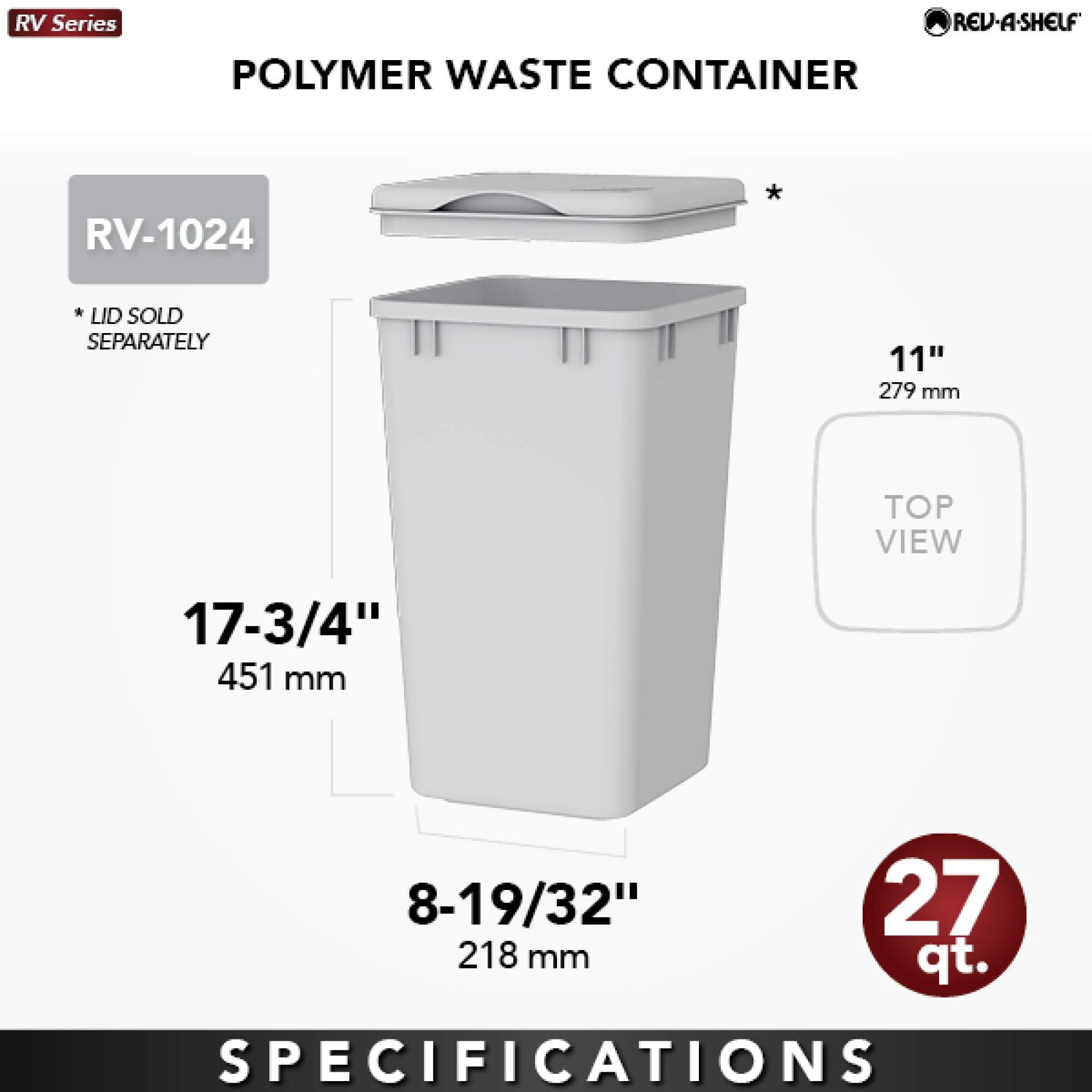 Rev-A-Shelf 27 qt. White Polymer Replacement Waste Container Pullouts - Image 4