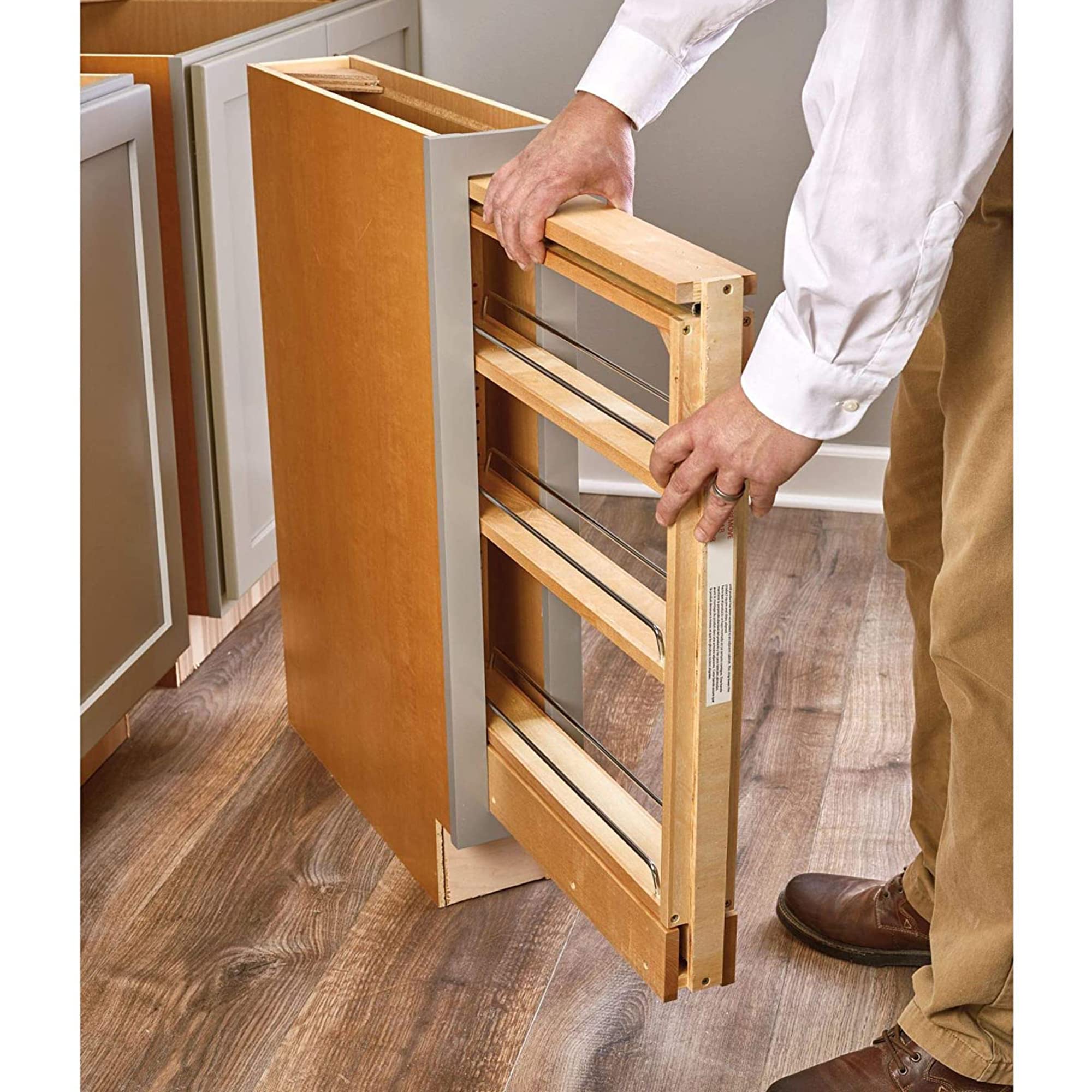 Rev-A-Shelf 3" Pull Out Shelf Organizer for Between Base Kitchen Cabinets, Adjustable Filler Spice Rack Seasoning Storage Holder, Wood, 438-BC-3C - Image 8