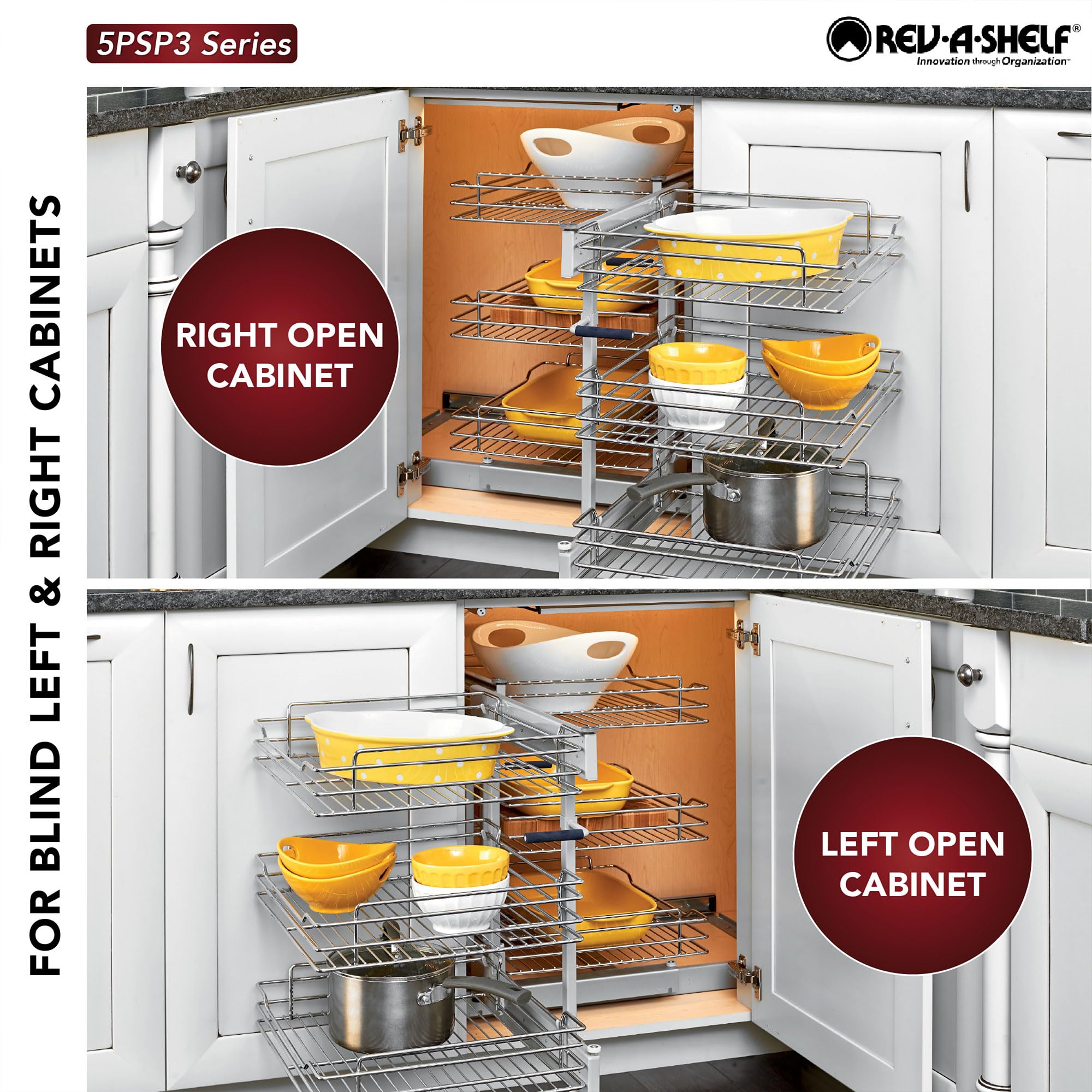 Rev-A-Shelf 3 Tier Pullout Shelf Organizer for Blind Corner Kitchen/Bathroom Cabinets with Soft-Close, 48" Adjustable Shelves, Chrome, 5PSP3-18SC-CR - Image 5