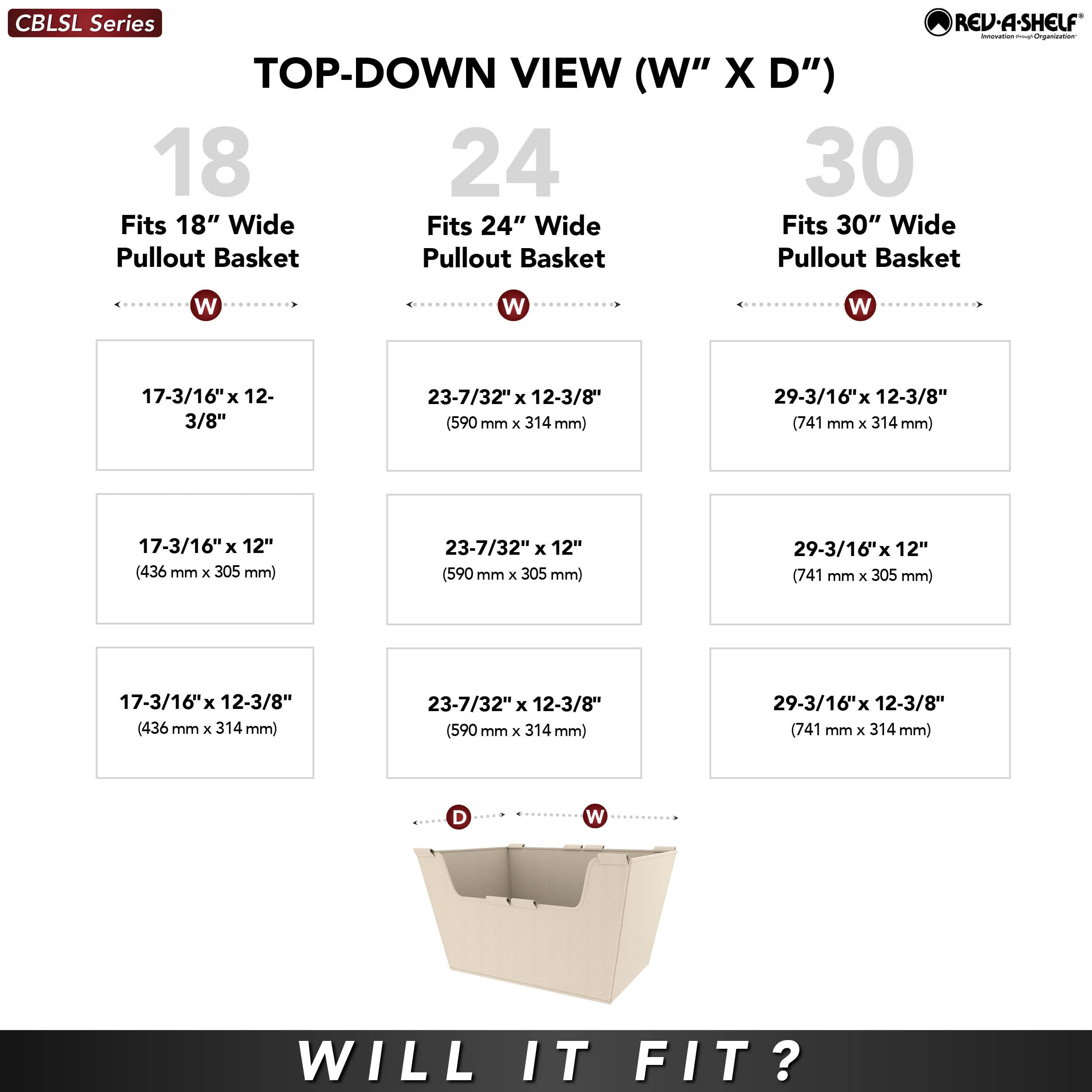 REV-A-SHELF 30" W Basket Liners for Sidelines CBLSL Series Closet Baskets - Image 3