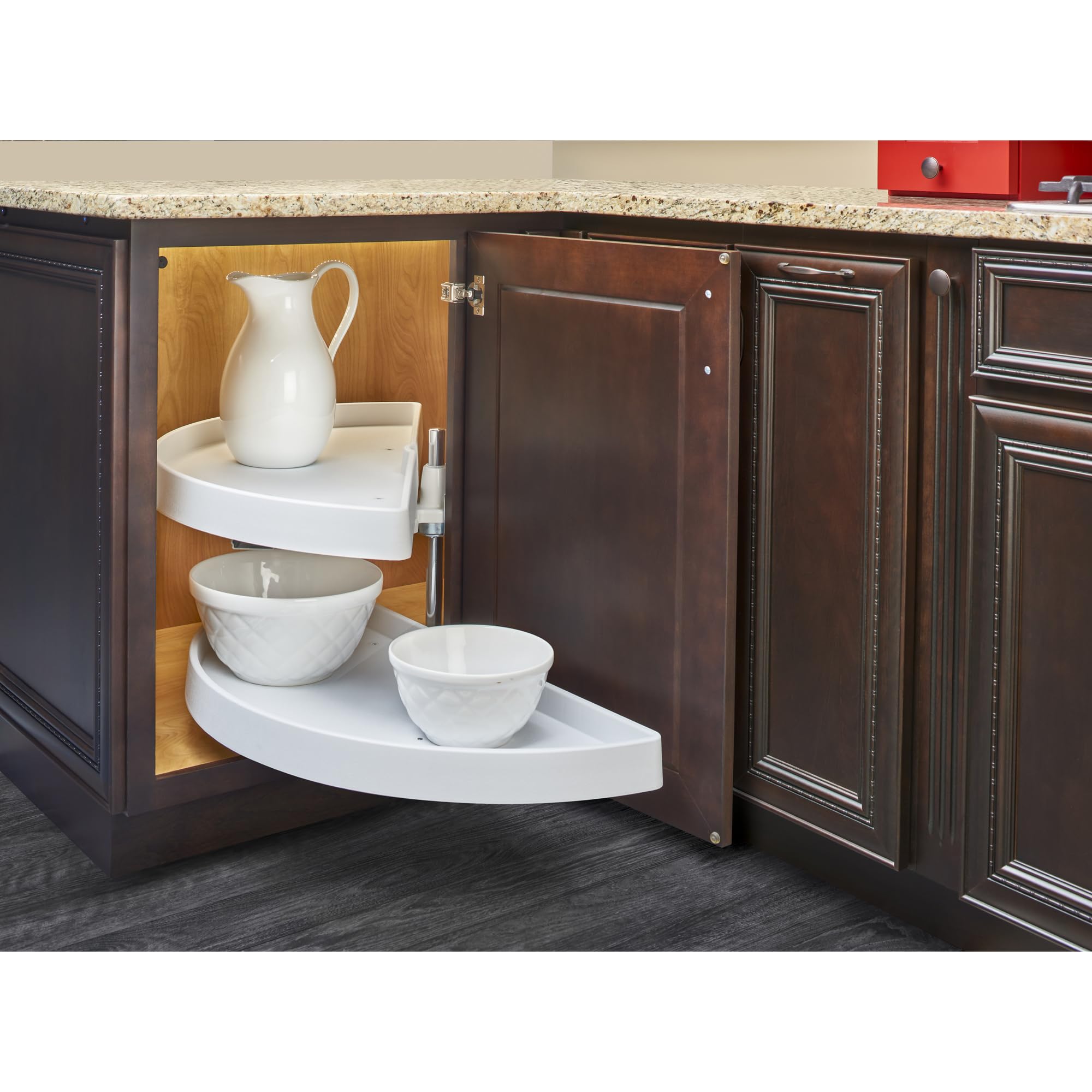 Rev-A-Shelf 31” Pull Out Half Moon Lazy Susan Shelf Sliding Organizer w/Hardware for Blind Corner Kitchen or Bathroom Cabinets, White, 6882-31-11-570 - Image 9