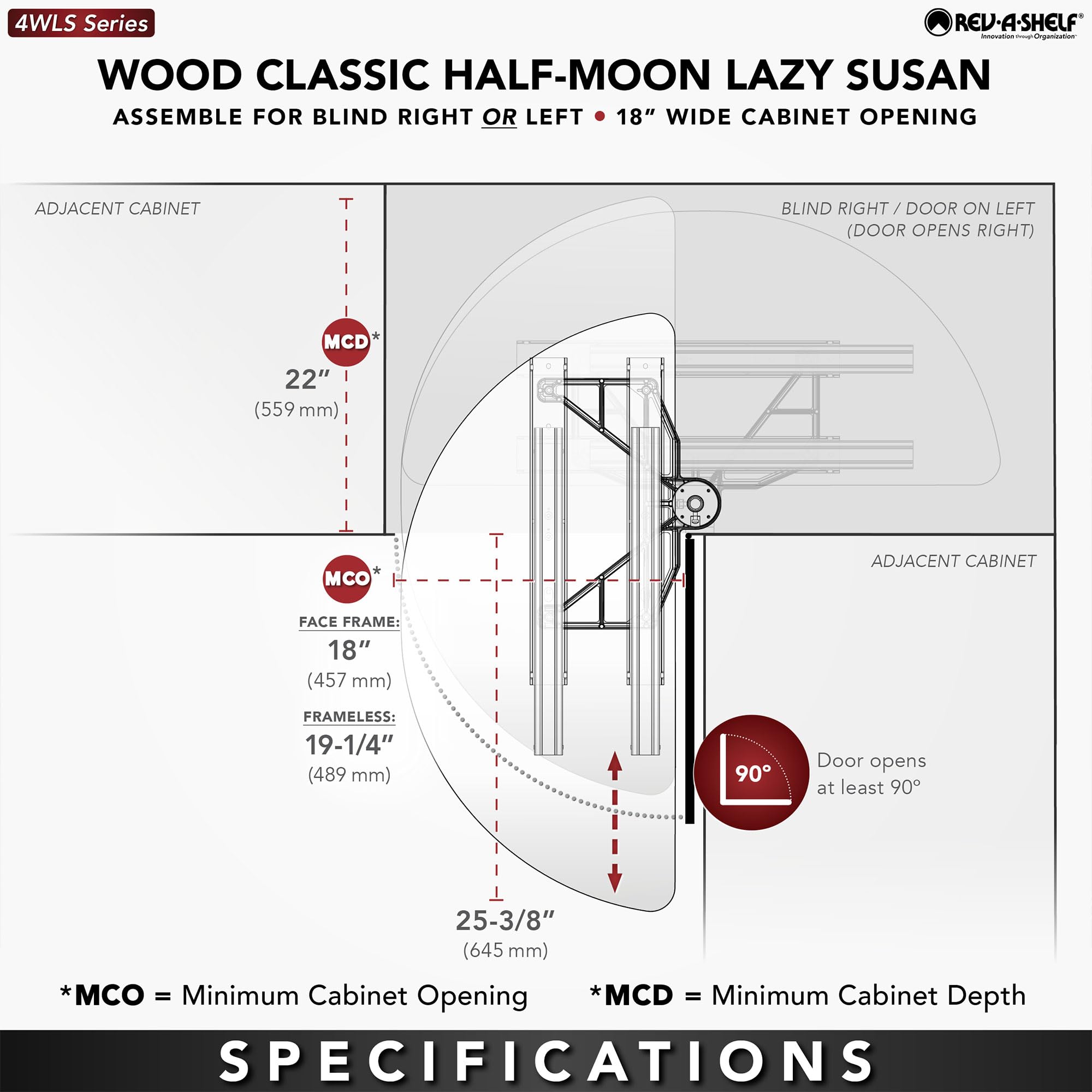 Rev-A-Shelf 38" Dual Shelf Half Moon Lazy Susan Organizer for Blind Corner Kitchen Cabinets, Pull Out Turntable Storage Trays, Wood, 4WLS882-38-570 - Image 4