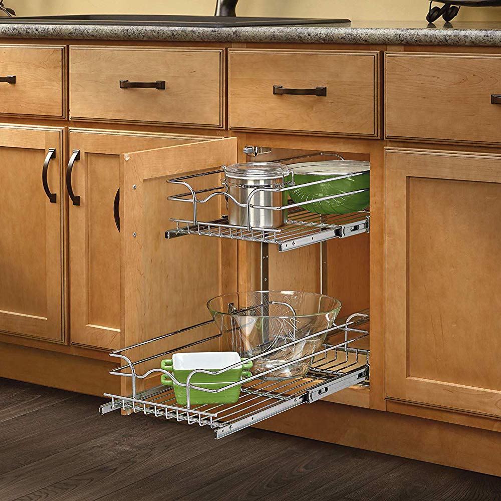 Rev-A-Shelf - 5WB2-1218-CR - 12 in. W x 18 in. D Base Cabinet Pull-Out Chrome 2-Tier Wire Basket - Image 4