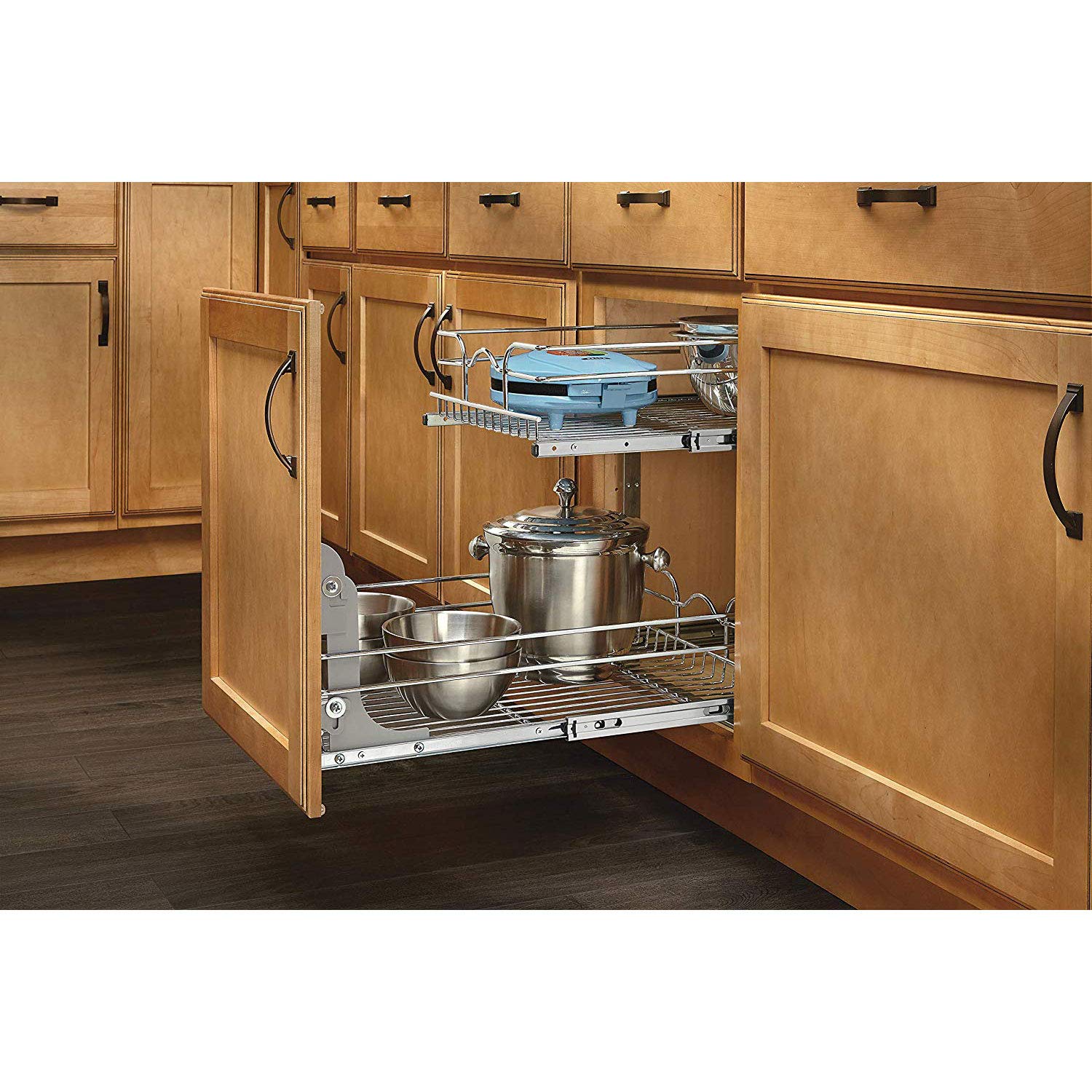 Rev-A-Shelf 5WB2-2122-CR 21 in. W x 22 in. D Base Cabinet Pull-Out 2-Tier Wire Basket, Chrome - Image 4