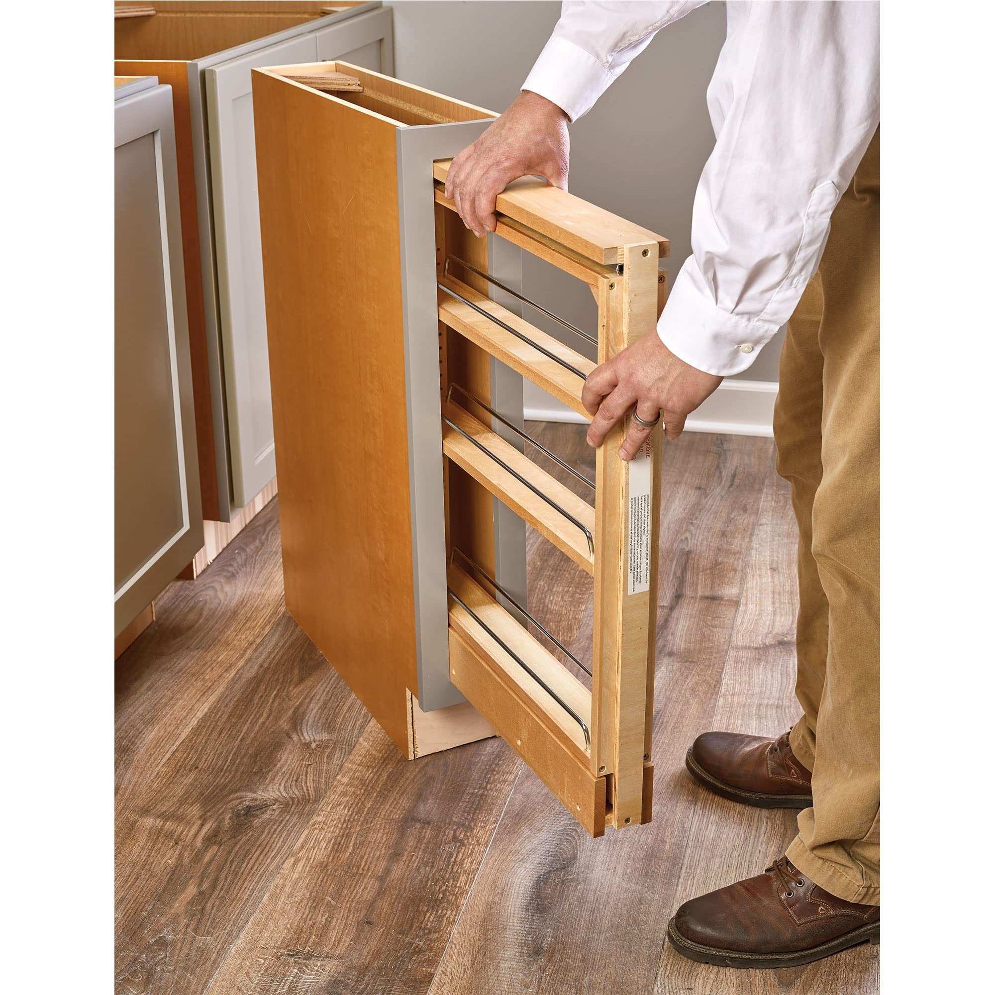 Rev-A-Shelf 6" Pull Out Shelf Organizer for Between Base Kitchen Cabinets, Adjustable Filler Spice Rack Seasoning Storage Holder, Wood, 438-BC-6C - Image 5