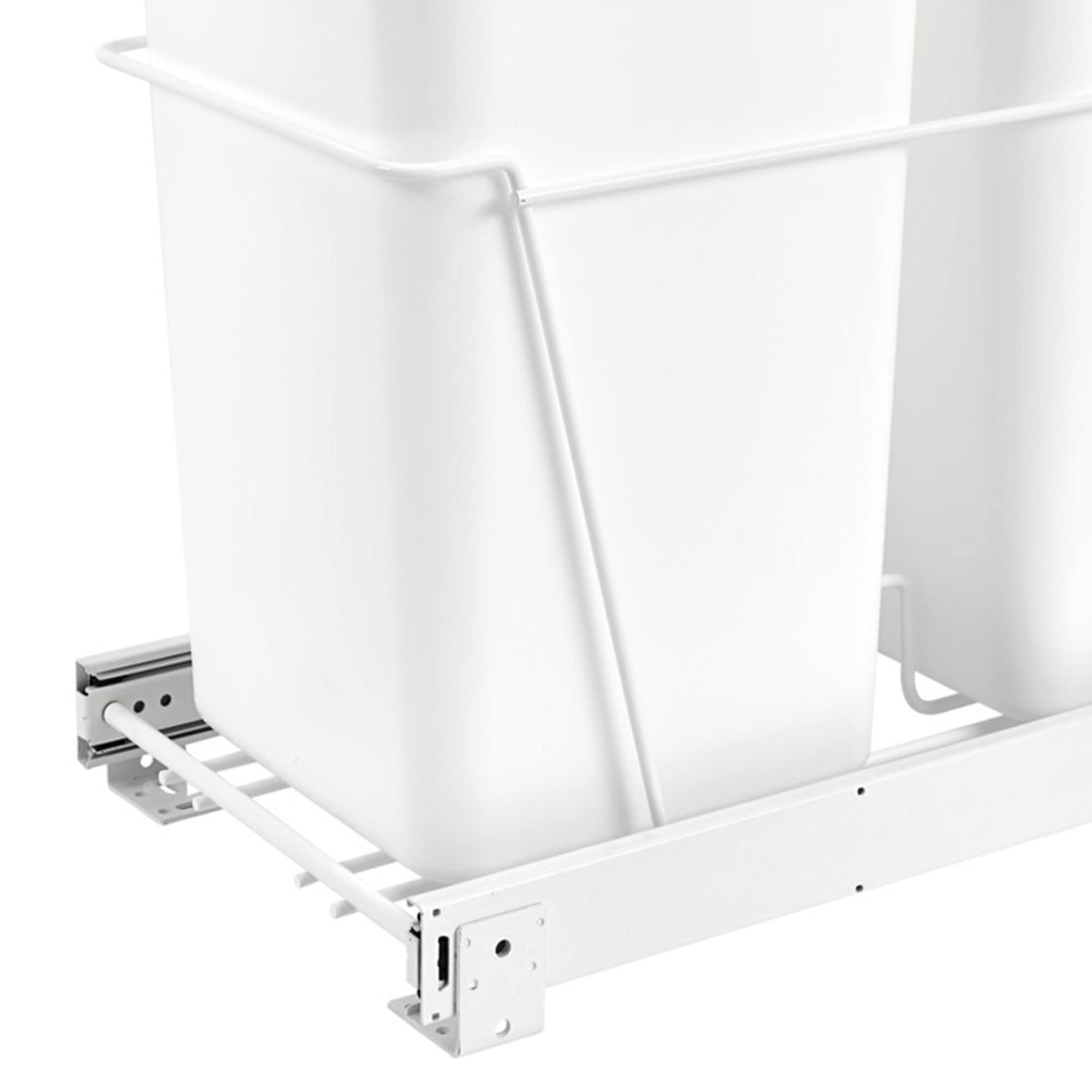 Rev-A-Shelf Double 27 Qt Pull Out Chrome Wire Trash Can Container Bin Bottom Mount for Kitchen Cabinet with Full-Extension Slides, White, RV-15PB-2 S - Image 6