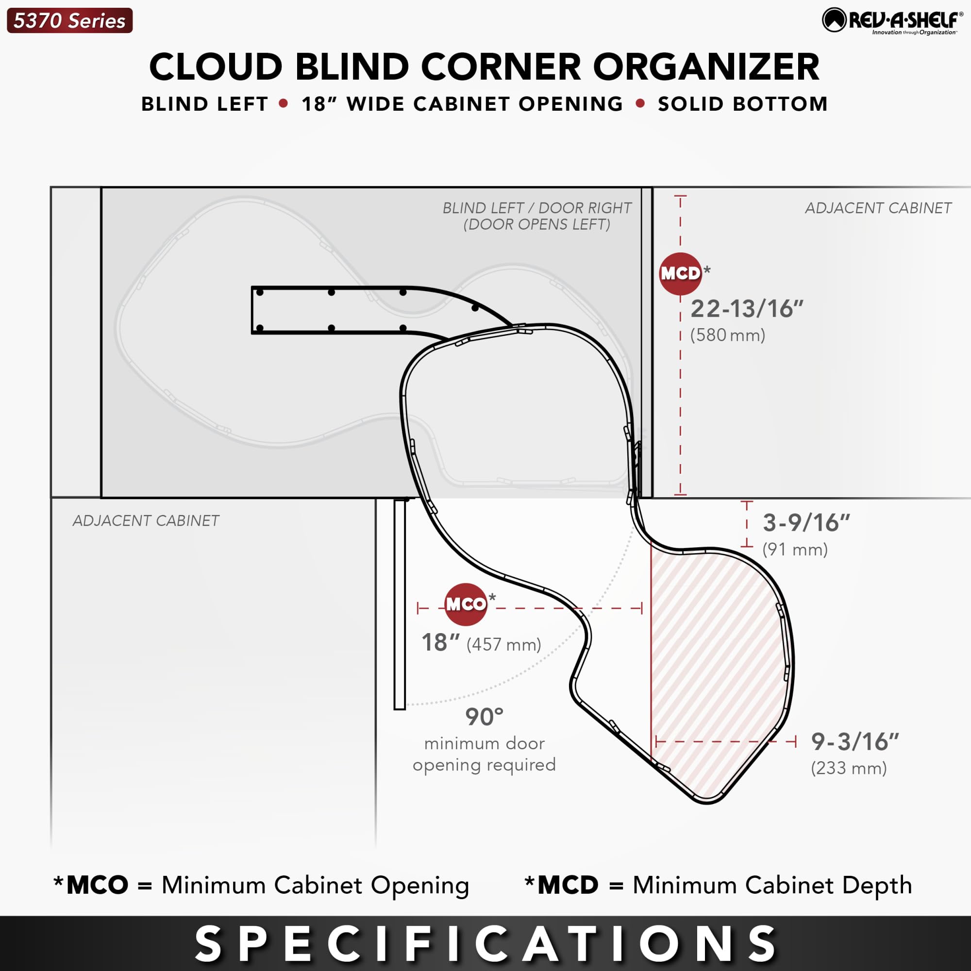 Rev-A-Shelf Maple Solid Bottom Single Shelf for 18" Right Opening/Blind Left Corner Cabinets - Image 5