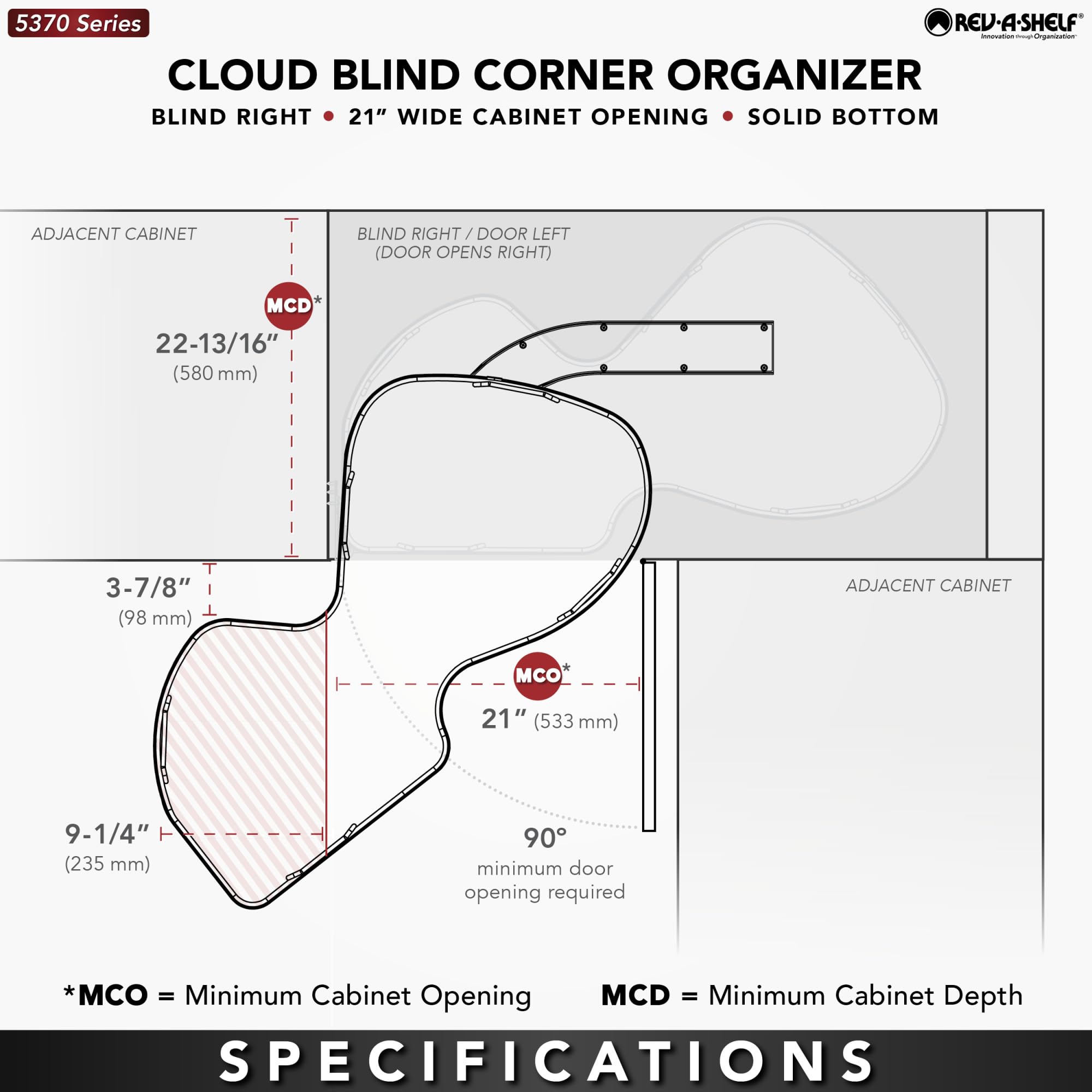 Rev-A-Shelf Maple Two-Tier Cloud Optimizer for 21" Left Opening/Blind Right Corner Cabinets - Image 4