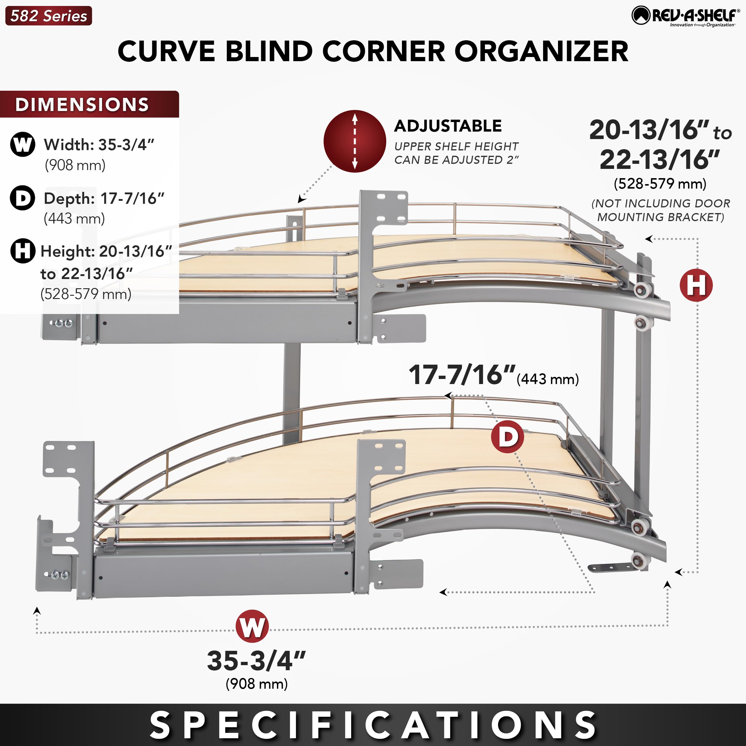 REV-A-Shelf Maple Two-Tier Solid Bottom Curve Optimizer for 18" Left Opening/Blind Right Corner Cabinets - Image 3