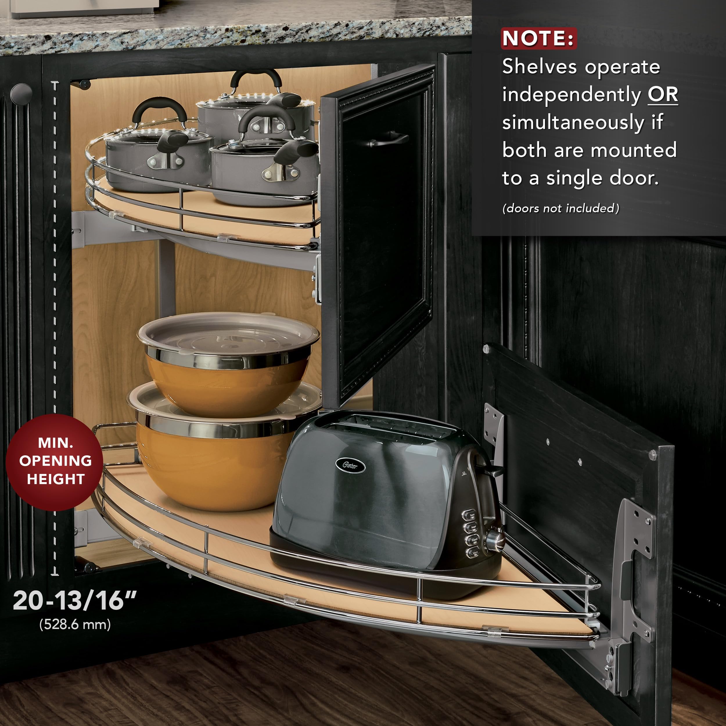 REV-A-Shelf Maple Two-Tier Solid Bottom Curve Optimizer for 18" Left Opening/Blind Right Corner Cabinets - Image 7