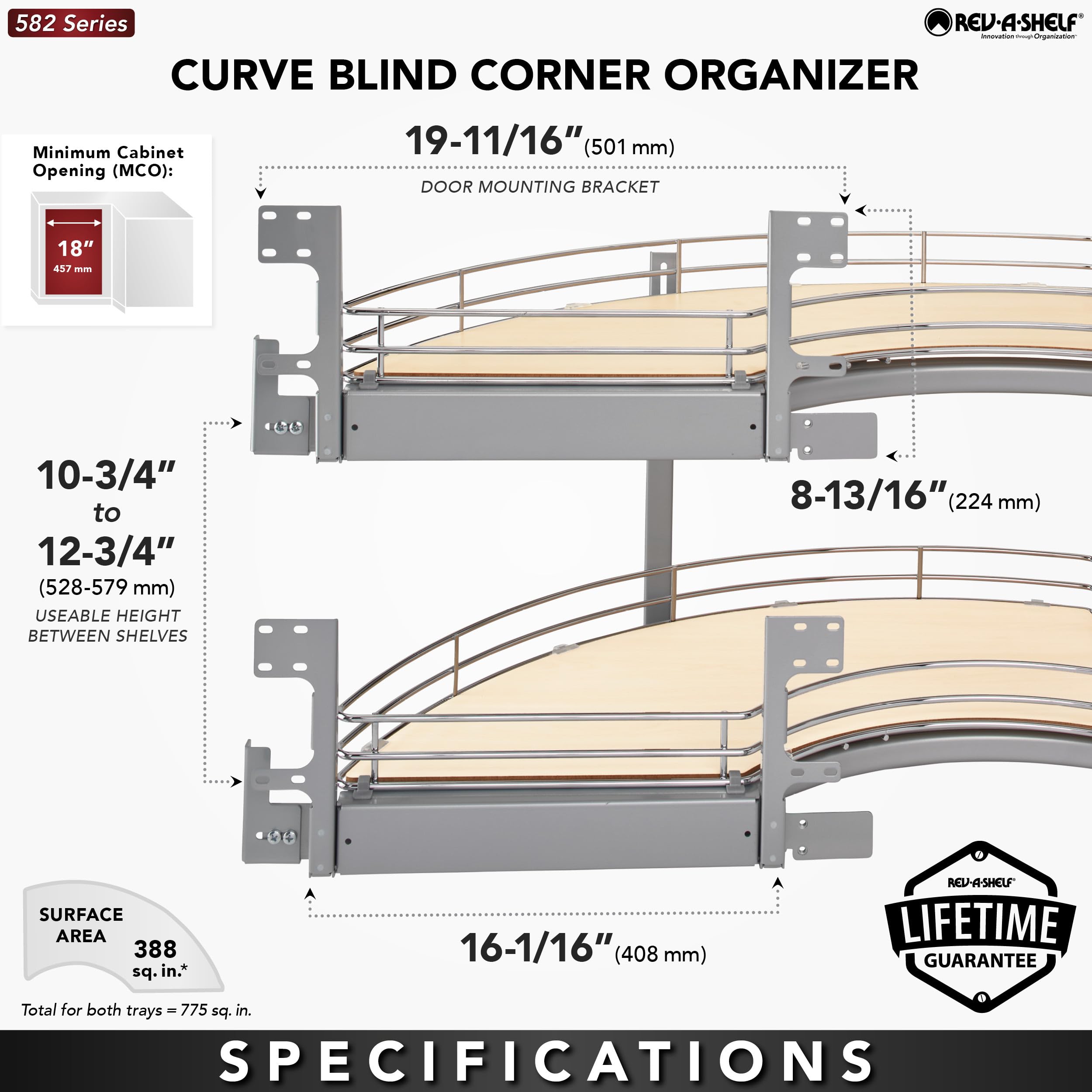 REV-A-Shelf Maple Two-Tier Solid Bottom Curve Optimizer for 18" Left Opening/Blind Right Corner Cabinets - Image 8