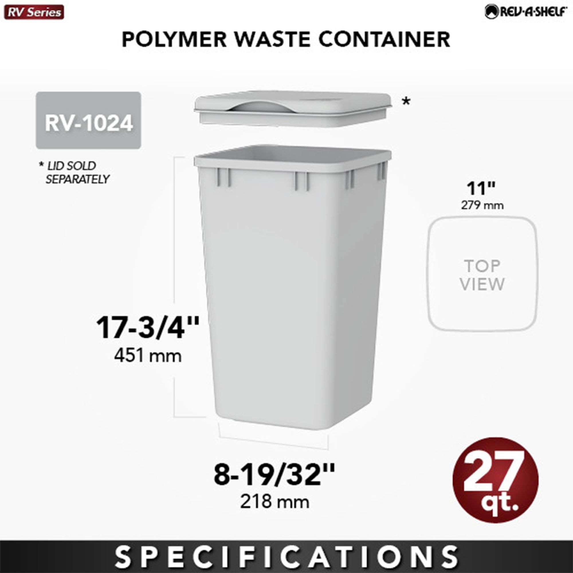 Rev-A-Shelf Polymer Replacement 27 Quart Trash Bin Can Recycle Waste Garbage Container for Kitchen Cabinet Pullouts, White, 2 Pack, RV-1024-11-2 - Image 4