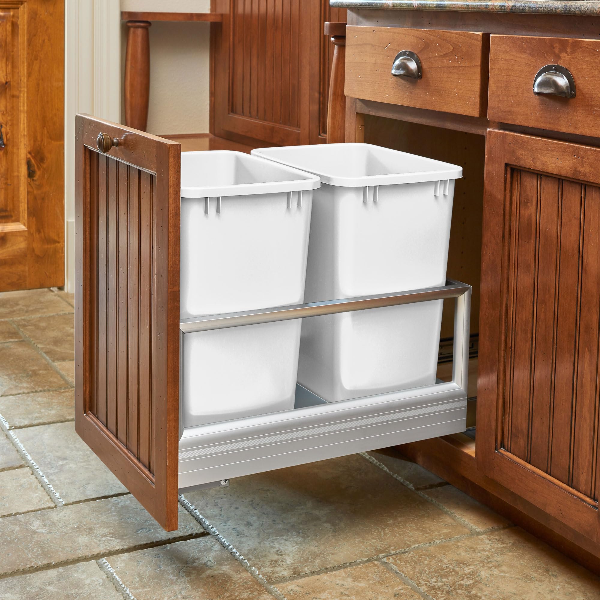 Rev-A-Shelf Polymer Replacement 27 Quart Trash Bin Can Recycle Waste Garbage Container for Kitchen Cabinet Pullouts, White, 2 Pack, RV-1024-11-2 - Image 9