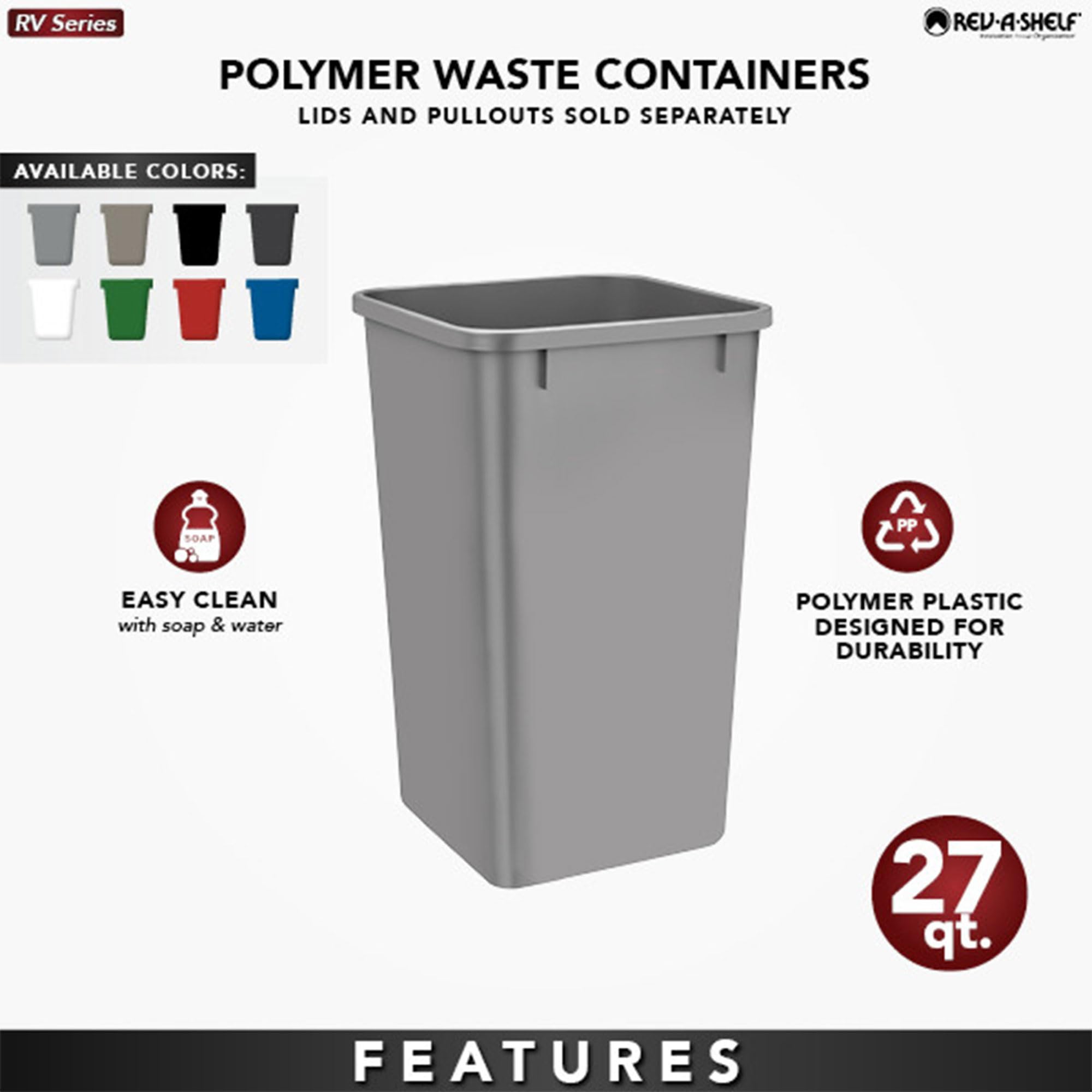 Rev-A-Shelf Polymer Replacement 27 Quart Trash Bin Recycle Waste Garbage Container for Kitchen Cabinet Pullouts, Green, 2 Pack, RV-1024-19-2 - Image 5