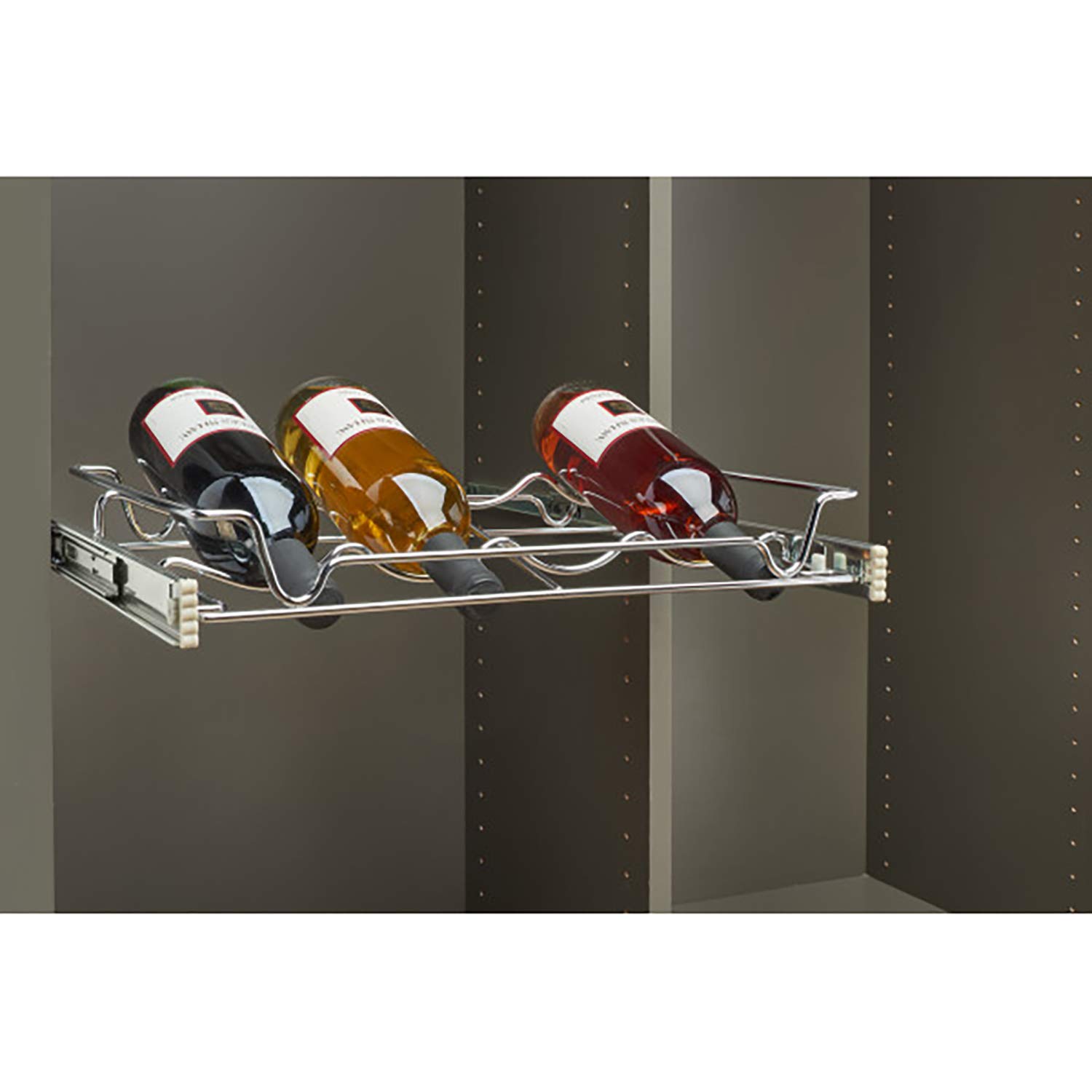 Rev-A-Shelf Sidelines 5WBR-18CR-1 18" Chrome Single Wire Pullout 4 Wine Bottle Rack Organizer for 14" Deep Kitchen Pantry or Bar Cabinet Closet - Image 3