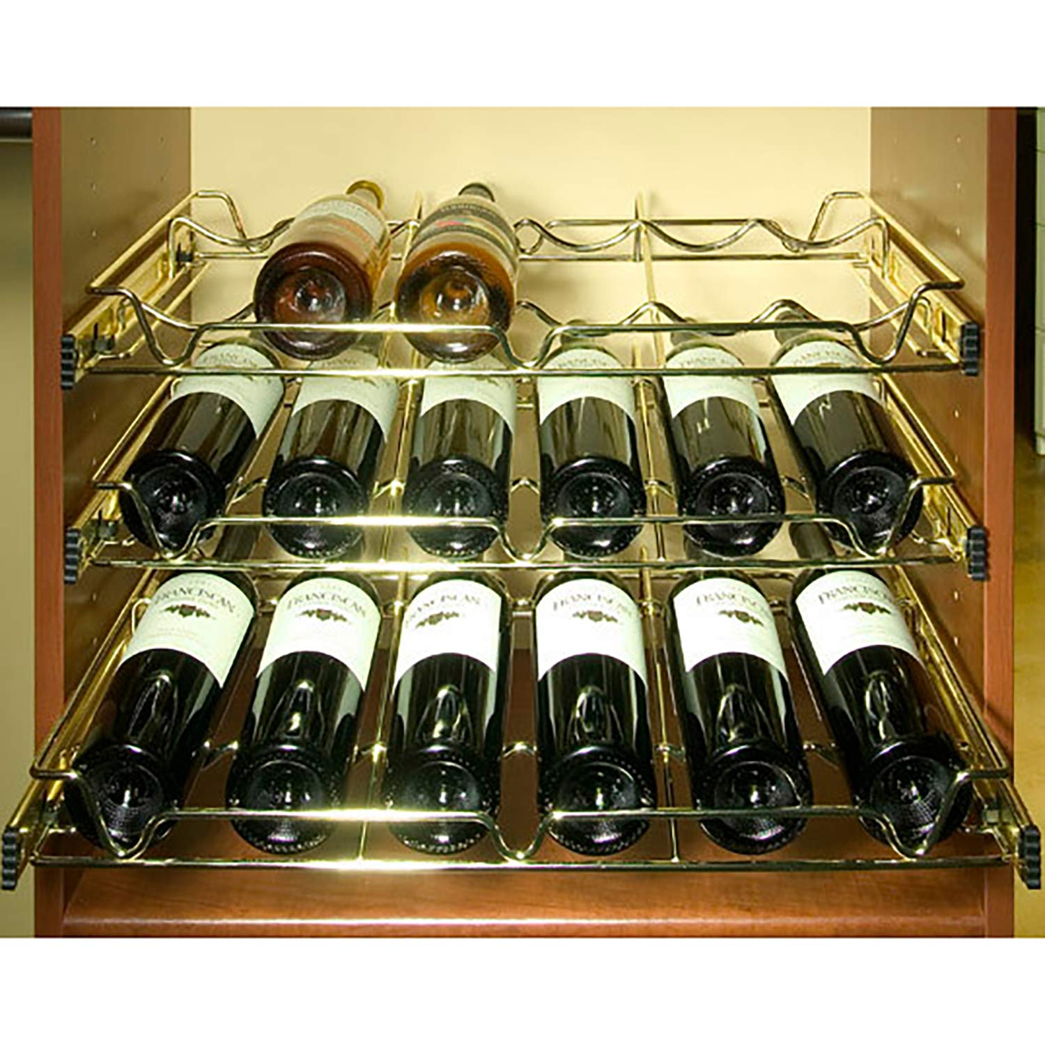 Rev-A-Shelf Sidelines 5WBR-18CR-1 18" Chrome Single Wire Pullout 4 Wine Bottle Rack Organizer for 14" Deep Kitchen Pantry or Bar Cabinet Closet - Image 4