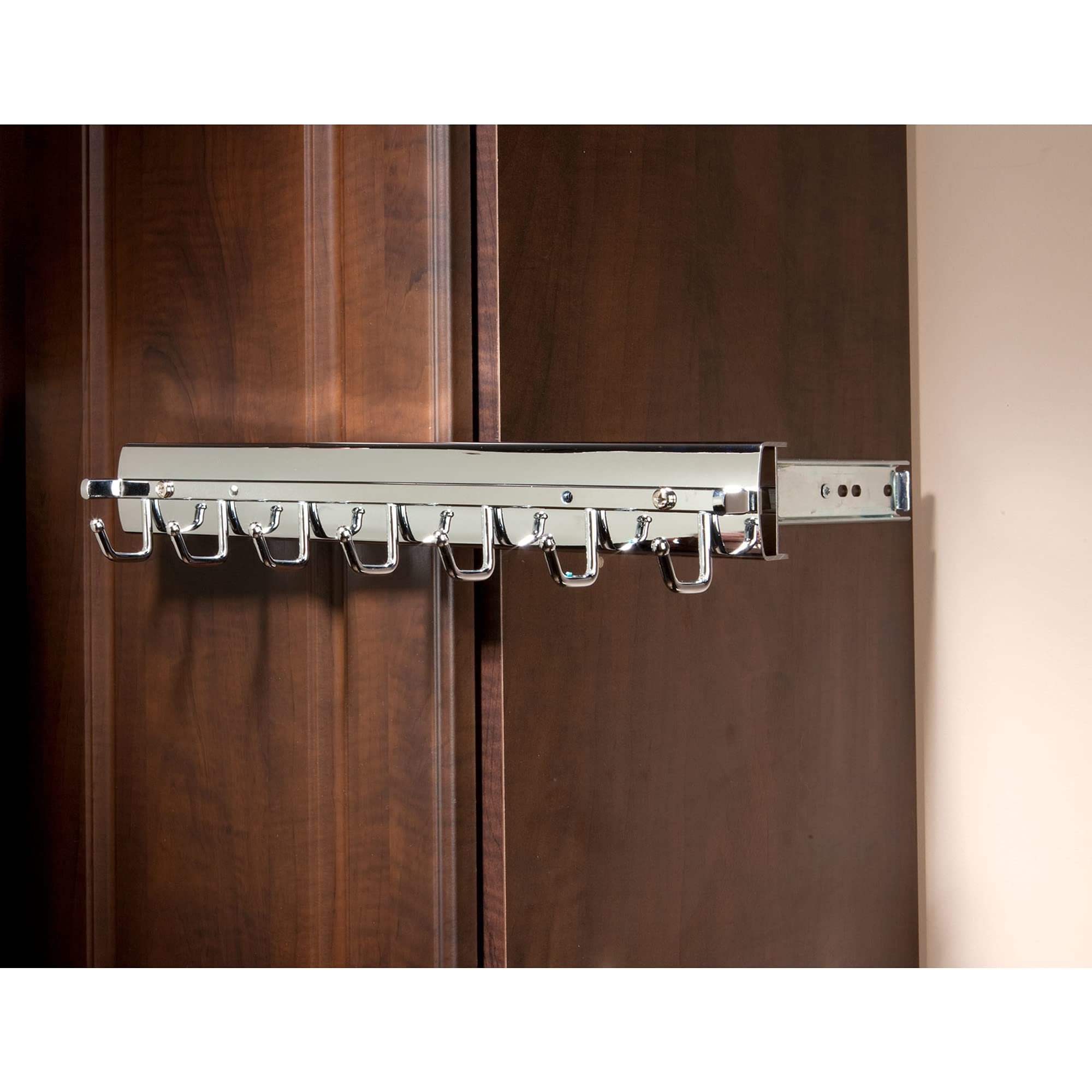 Rev-A-Shelf Sidelines CSWTRSL-14-CR-1 14 Inch Premiere Swivel Belt and Tie Accessory Organization Rack Holder Hanger with 8 Hooks, Chrome - Image 4