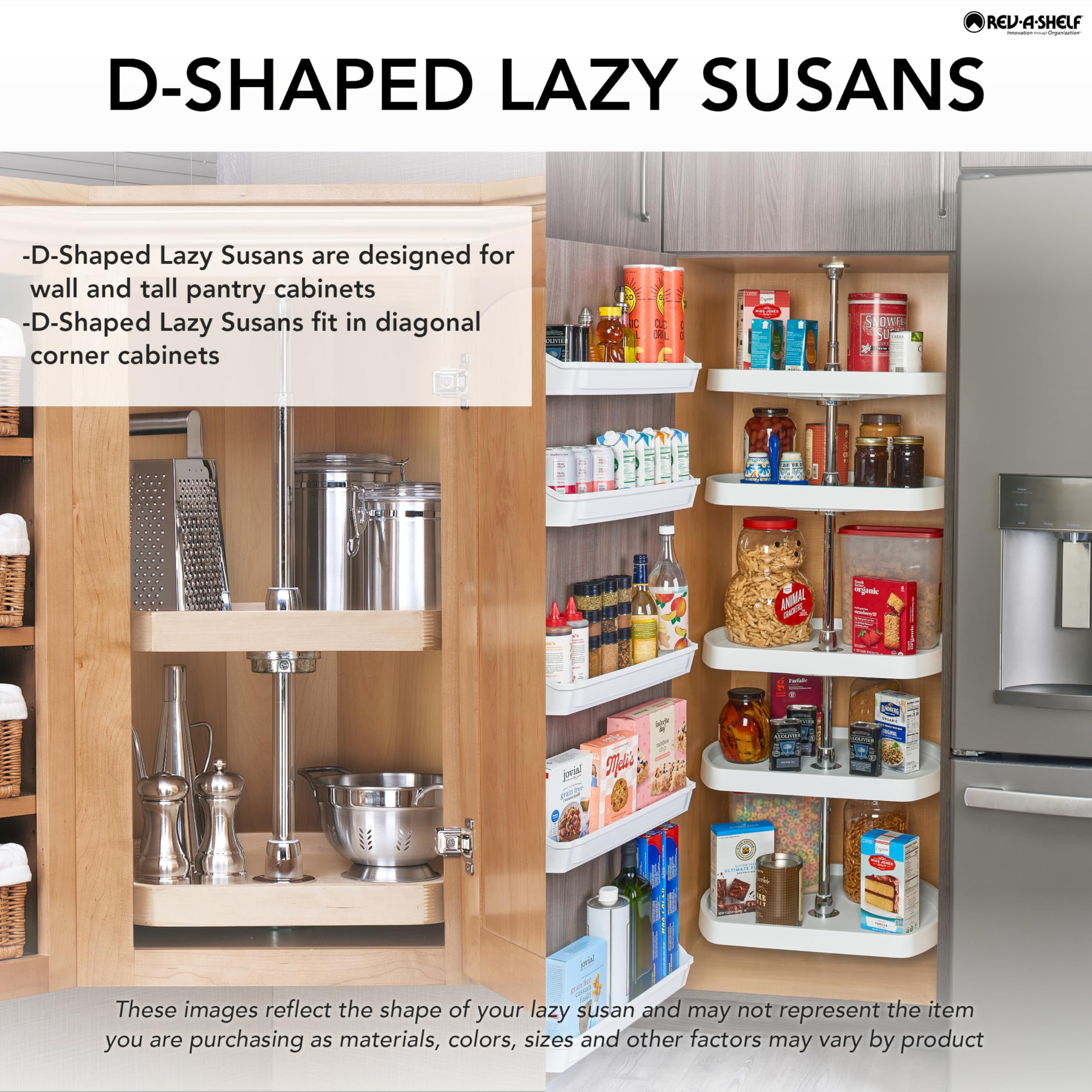 Rev-A-Shelf Single D Shape 22" Lazy Susan Organizer for Upper Corner Wall Kitchen Cabinets, Turntable Storage w/ Swivel Bearing, Wood, 4WLS201-22-BS52 - Image 3