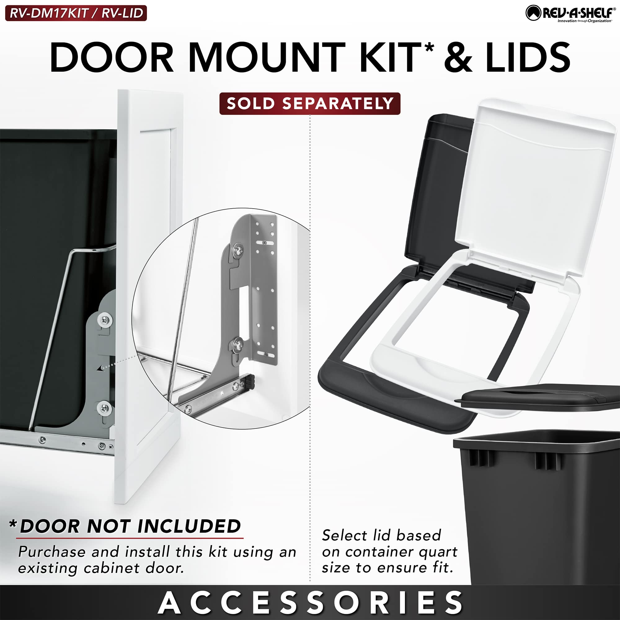 Rev-A-Shelf Single Pull Out 35 Qt Sliding Waste Bin Trash Container for Base Kitchen Cabinet, Wire Frame w/Ball Bearings, White, RV-18PB-1 - Image 4