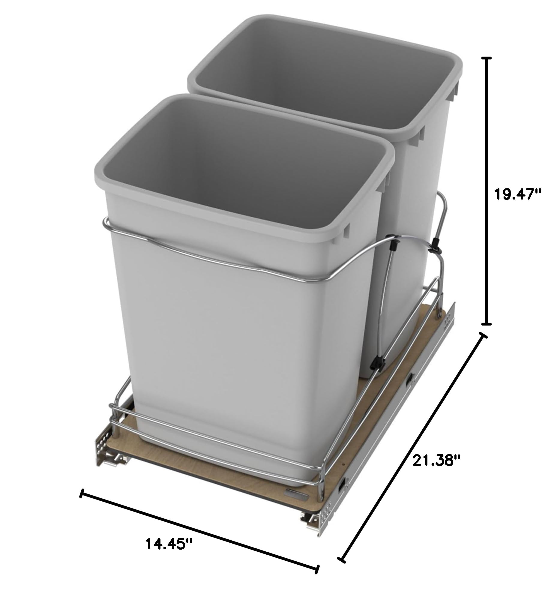 Rev-A-Shelf Steel Bottom Mount Double 35 Quart 8.75 Gallon Waste Bin Trash Container for Under Kitchen Cabinet with Soft Close, Gray, 54WC-1835SC-17-1 - Image 10