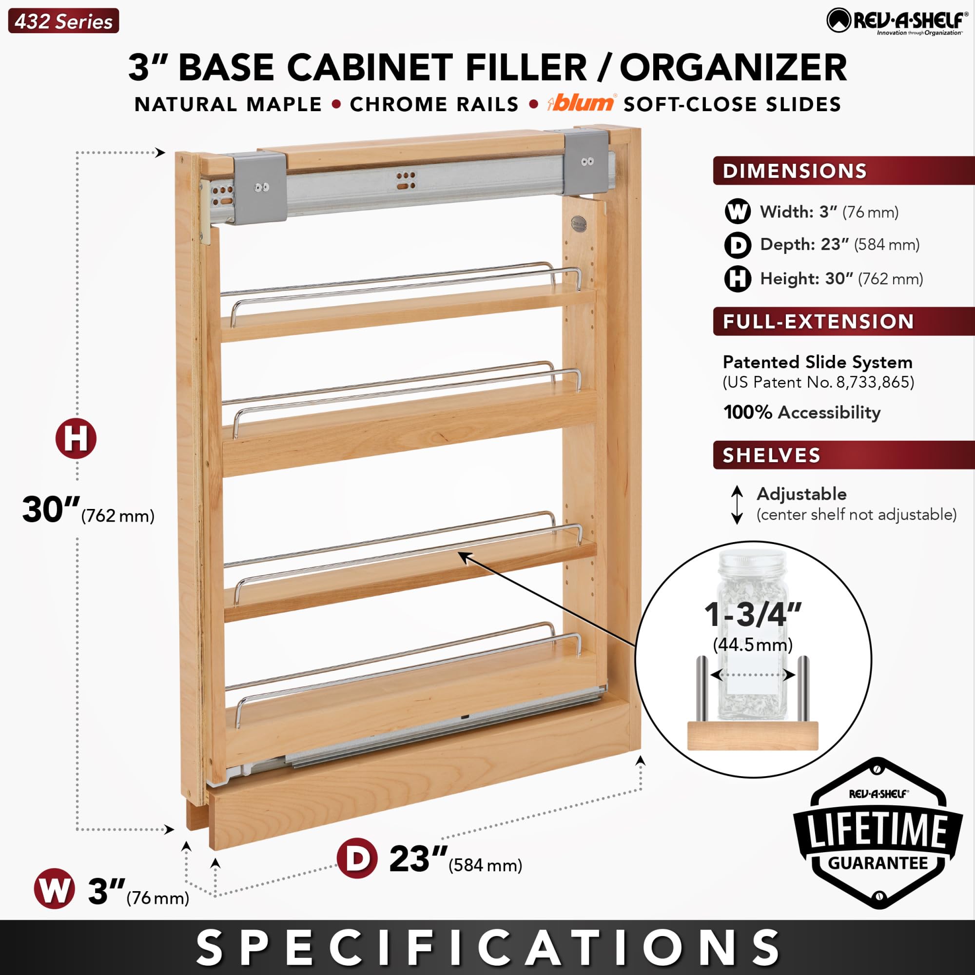 Rev-A-Shelf Wood Base Filler Pullout Organizer for New Kitchen Applications w/Soft-Close - Image 4