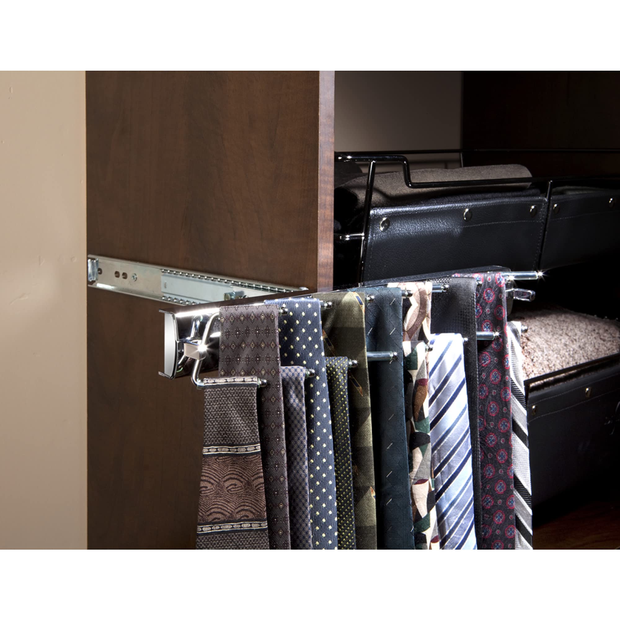 Sidelines Premier Pullout Swivel Tie Rack for Custom Closet Systems - Image 3